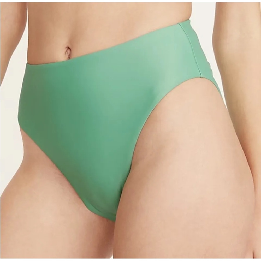 J Crew High Rise Bikini Swim Bottom Green XS (0-2) NWT Lined UPF Protect